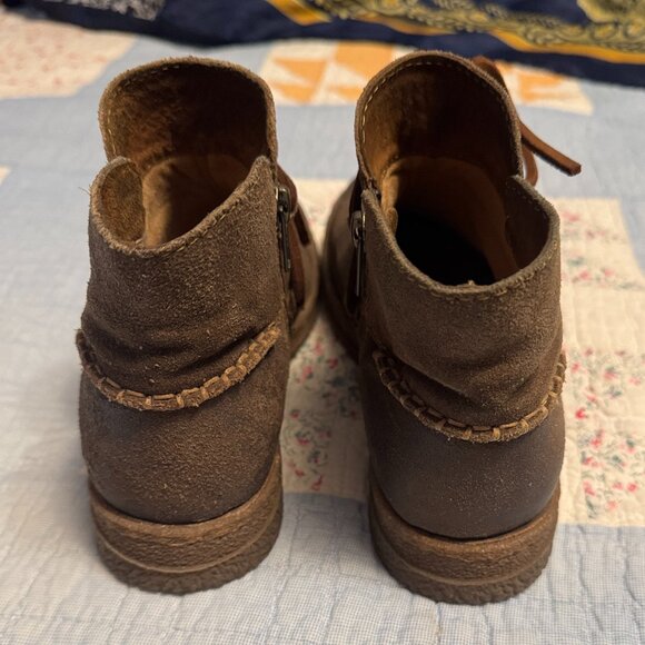 BORN Caylin 8 Women Ankle Boot Brown Leather Laces Distressed Suede pre-owned - Picture 2 of 8